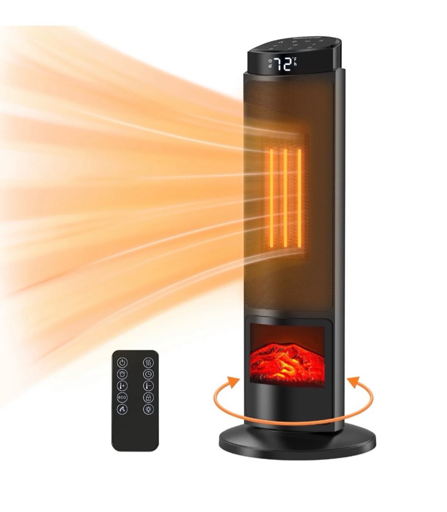 edx 1500w space heater for indoor use, 23" electric heater with 7 light colors, 70° oscillation, adjustable thermostat & remote, tip-over protection, black