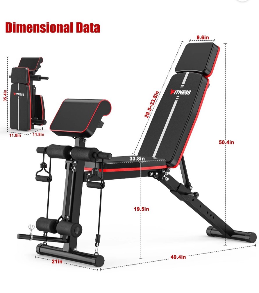 gikpal 7 positions adjustable weight bench with extended headrest and leg extension foldable workout olympic weight bench press for full body strength training maximum weight 770 lbs.