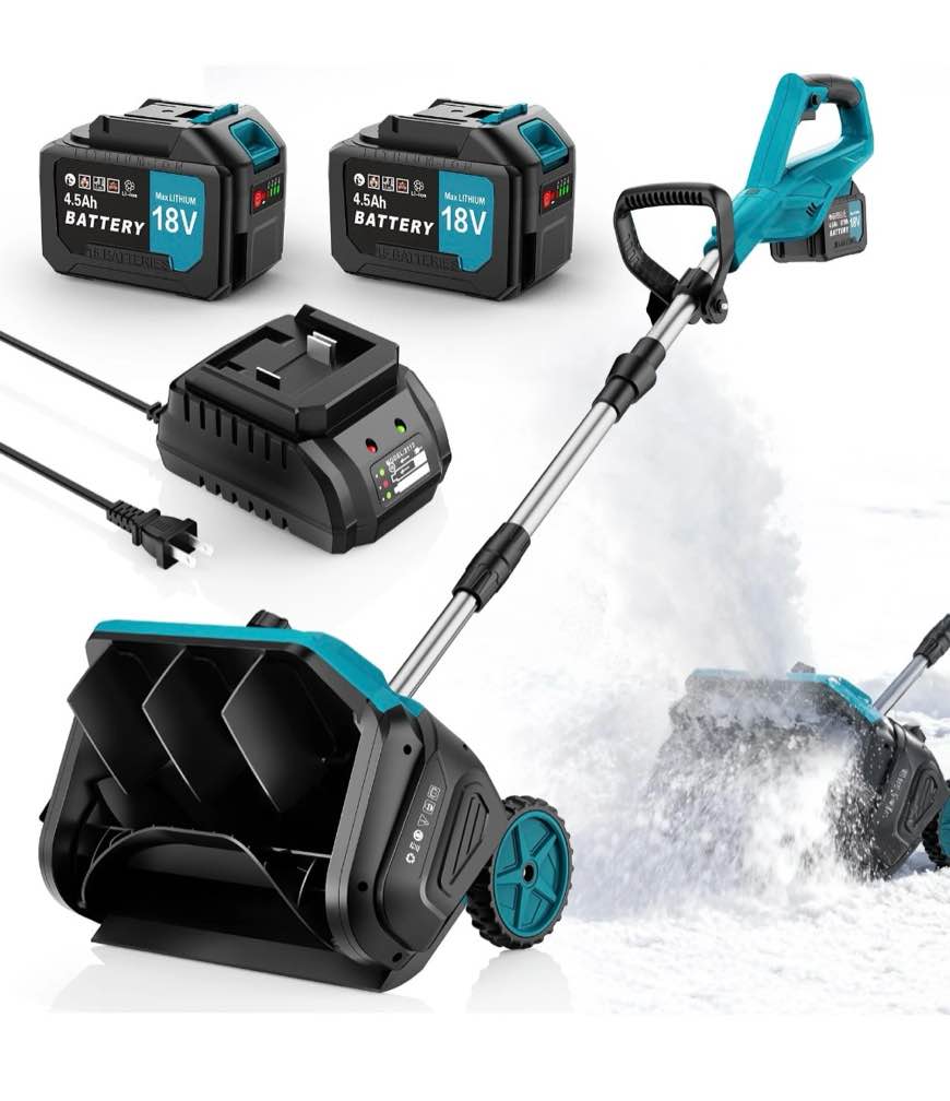 fovendi 16.5-inch cordless snow shovel electric snow blower with directional plate, 4.5ah battery & quick charger included for driveway & sidewalks