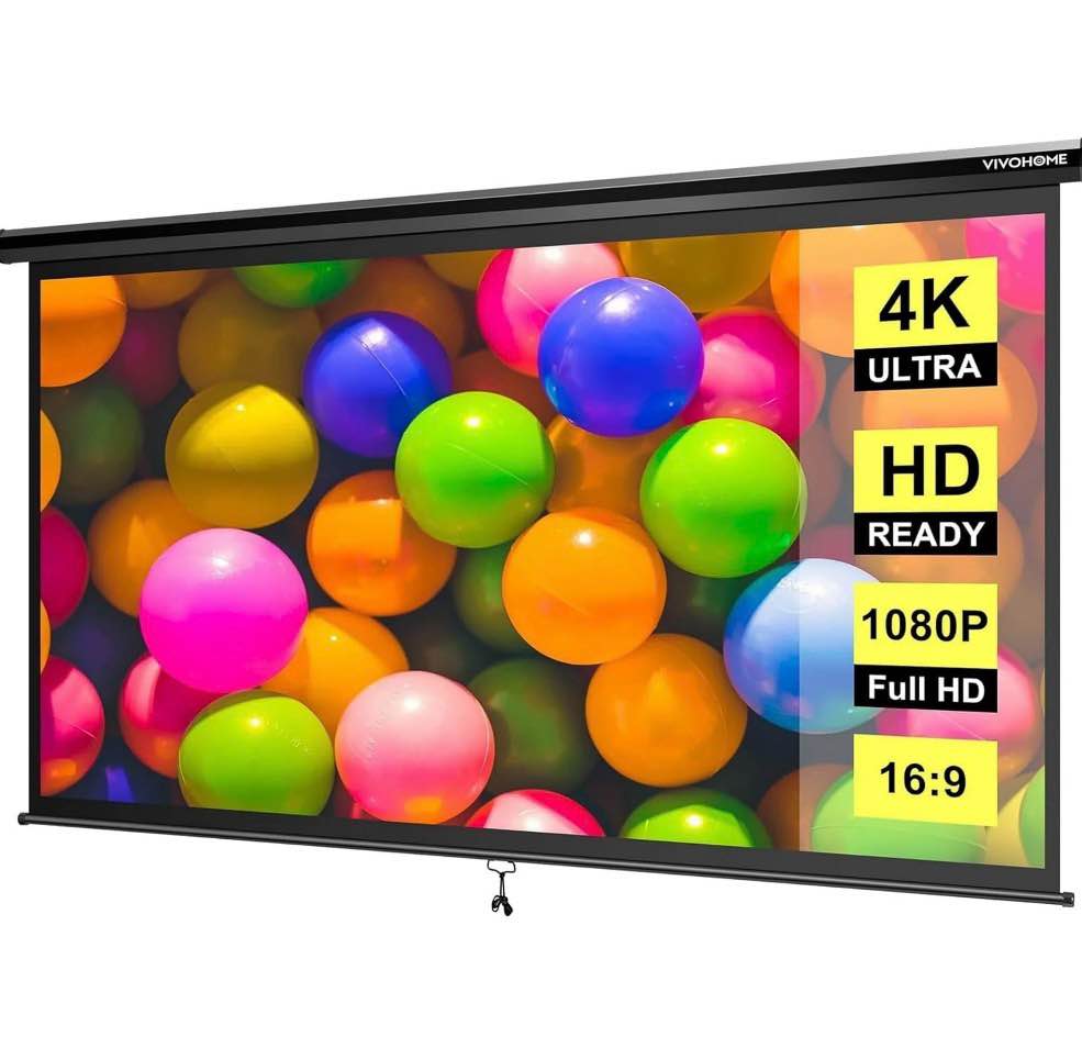 specstar 100 inch manual pull down projector screen  16:9 hd retractable projector screens for movie home theater cinema office video game  black