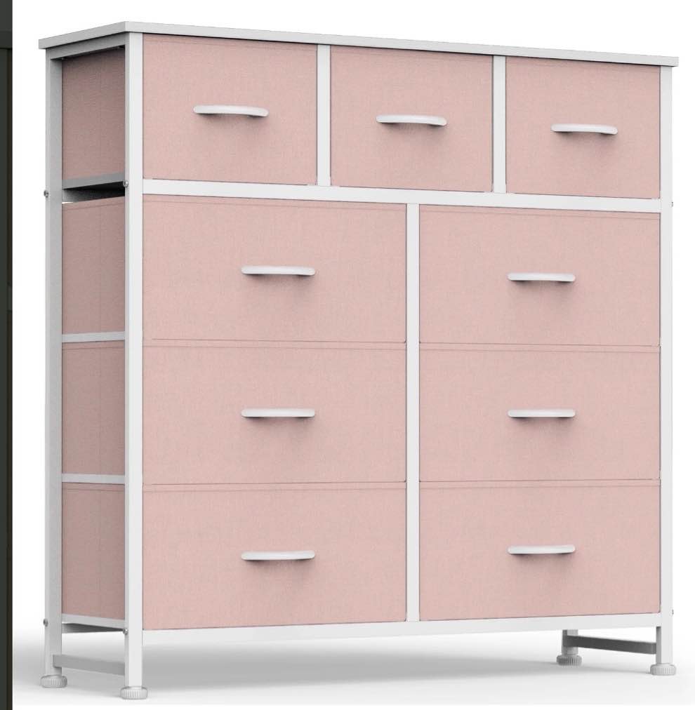 edx 9 fabric drawers, tv cabinet sideboard, drawer cabinet, organization furniture for kitchen, office, hallway, pink