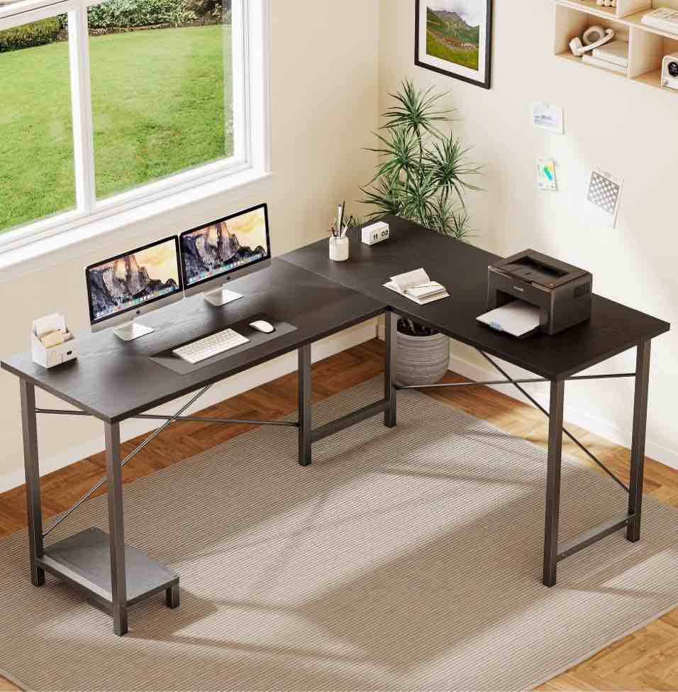 edx 49 inch l shaped desk - computer desk corner desks gaming desk pc table with cpu stand for home office dorm sturdy writing workstation, black