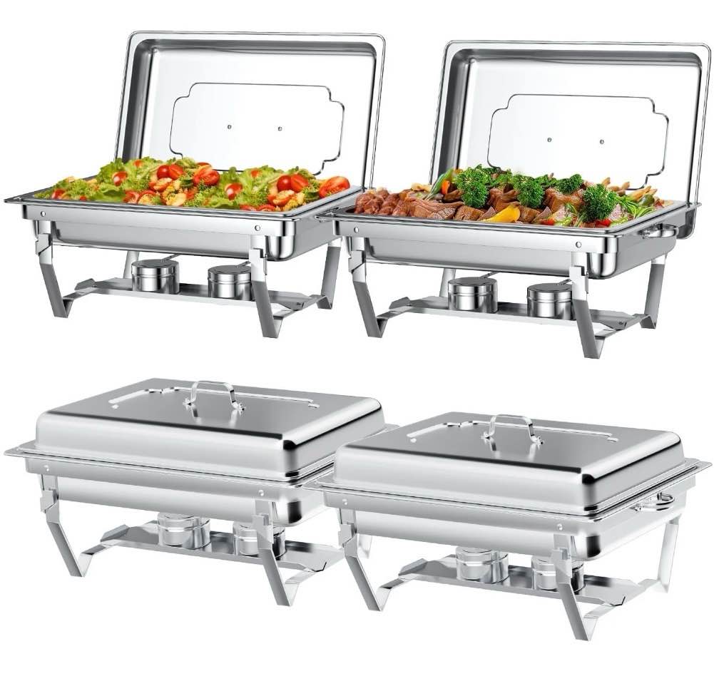 chafing dish buffet set 4 pack: tinana 8qt stainless steel chafing dishes for buffet  chafers and buffet warmers sets for parties  events  wedding  camping  dinner