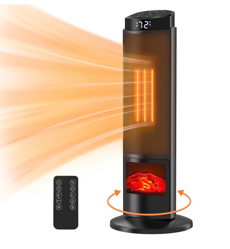 edx 1500w space heater for indoor use, 23" electric heater with 7 light colors, 70° oscillation, adjustable thermostat & remote, tip-over protection, black