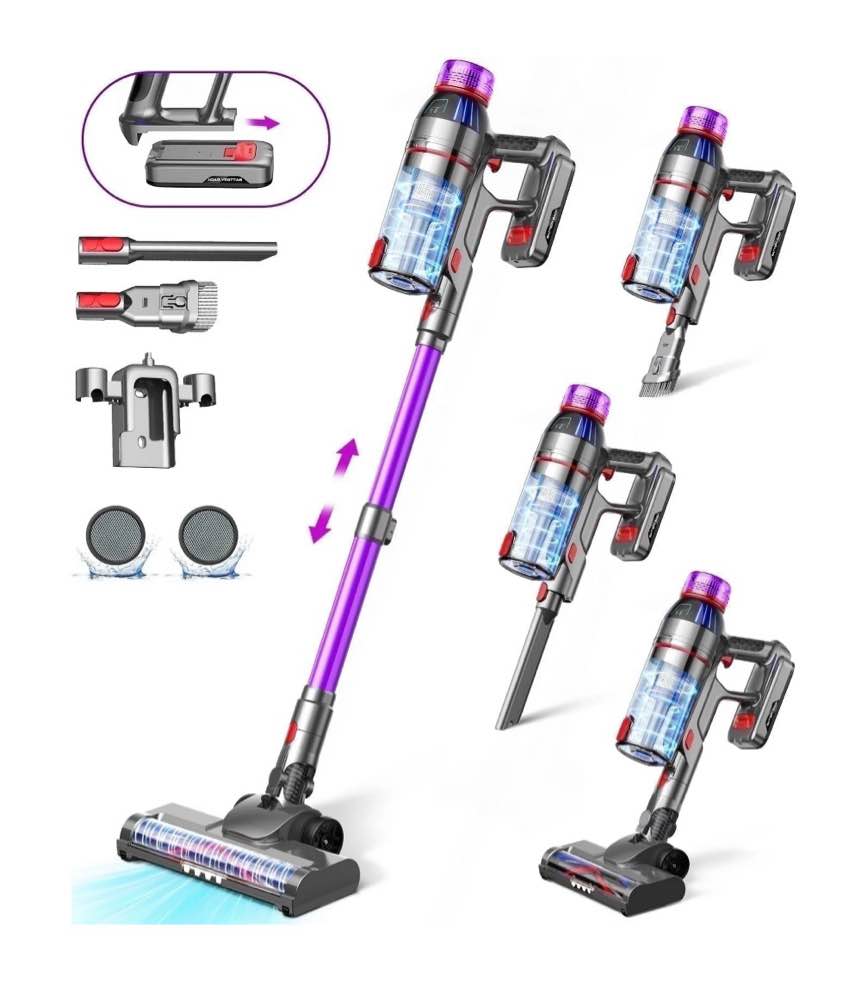 hosaud cordless vacuum cleaner - 45000pa 550w 55mins 2600mah lightweight stick vacuum cleaners for home pet hair carpet floor purple