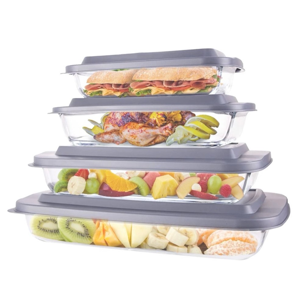 luvan glass baking dishes with lids,8 pieces rectangular glass bakeware set,glass pans for baking cooking, freezer and oven safe