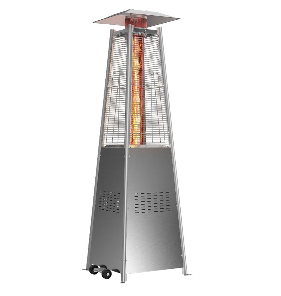 edx 42000 btu outdoor propane patio heater tower with wheels, stainless steel