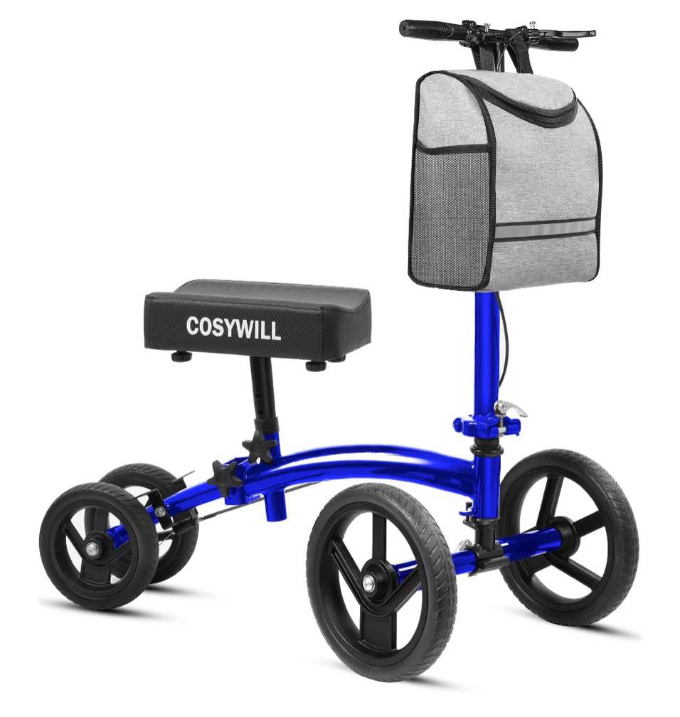 cosywill steerable knee scooter,economy knee walker,all terrain foldable medical scooter for foot injuries crutches alternative,blue