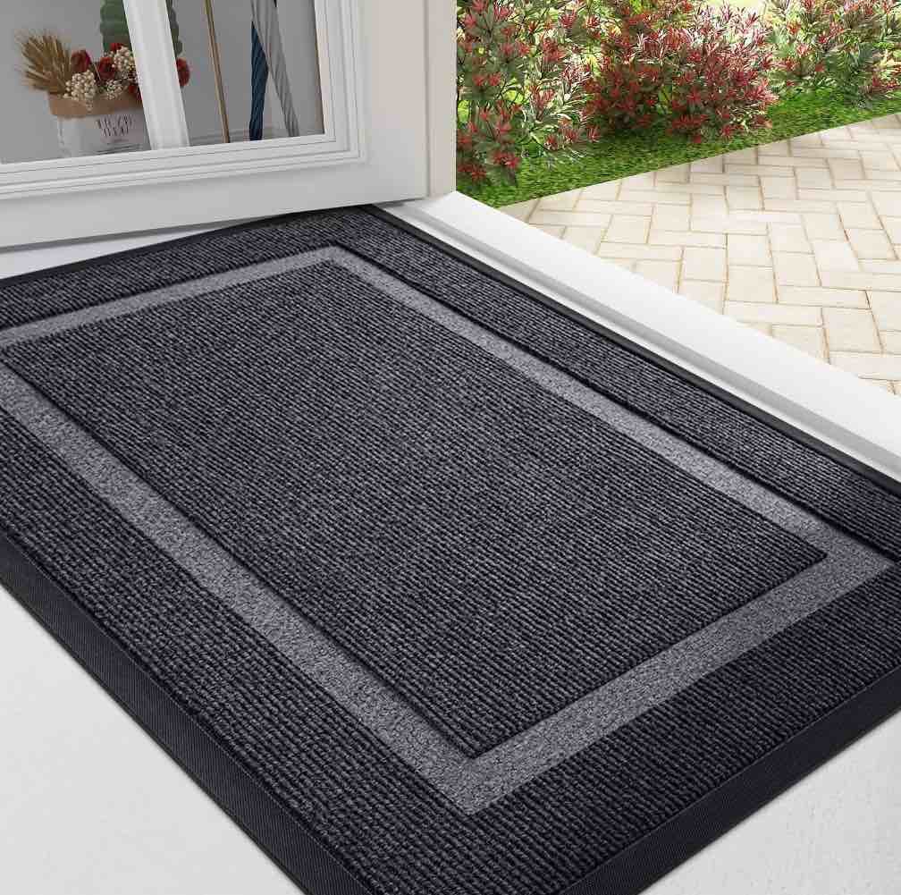 smiry door mats for inside  low profile dirt trapper front door rugs  fade resistant doormats for outdoor entrance  36 x24   grey