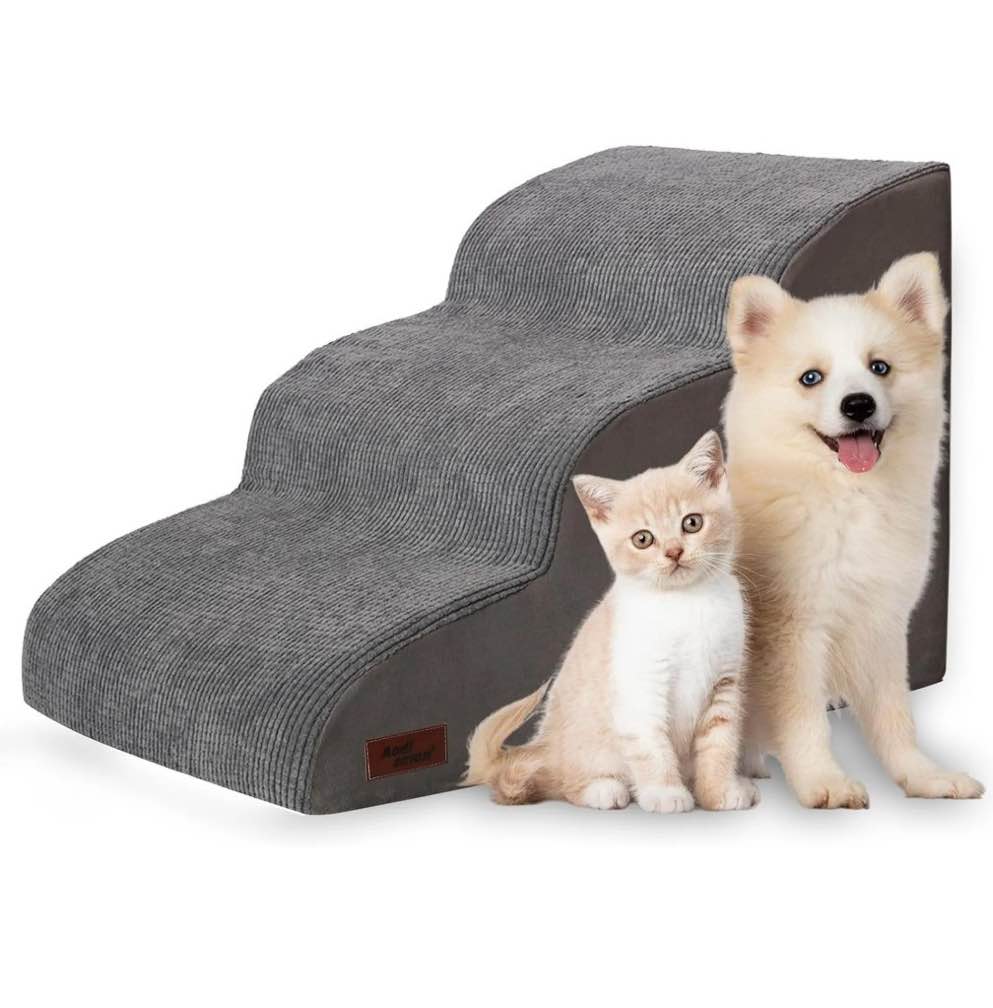 3 tiers dog ramp and stairs for beds or couches - non-slip sturdy pet steps - for small dogs to get on high bed