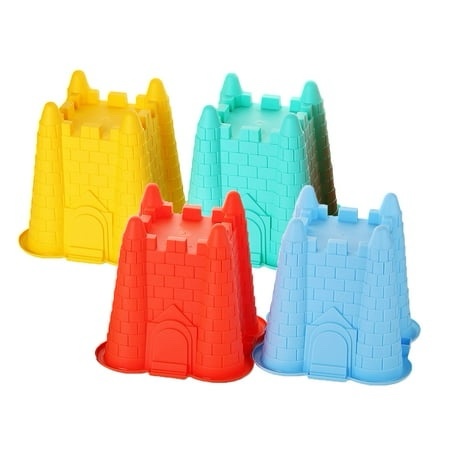 4 pack sand castles beach buckets toy set colorful sandcastle mould pails for kids and toddlers beach party summer activities fun (square castle)