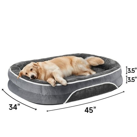 ophanie gray luxury sofa-style pet orthopedic bed for large dogs – removable machine-washable plush cover 4-sided bolster non-slip bottom size 45