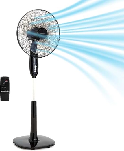 qunler 16'' pedestal oscillating fan with remote control, stand up fan adjustable height, 3-speed, electric cooling fans for bedroom home office use
