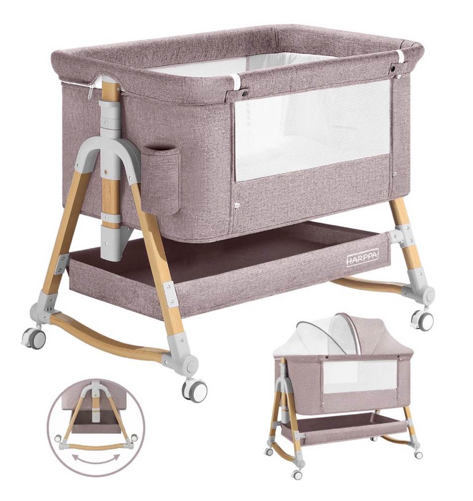 harppa 3-in-1 baby bassinet bedside sleeper, khaki