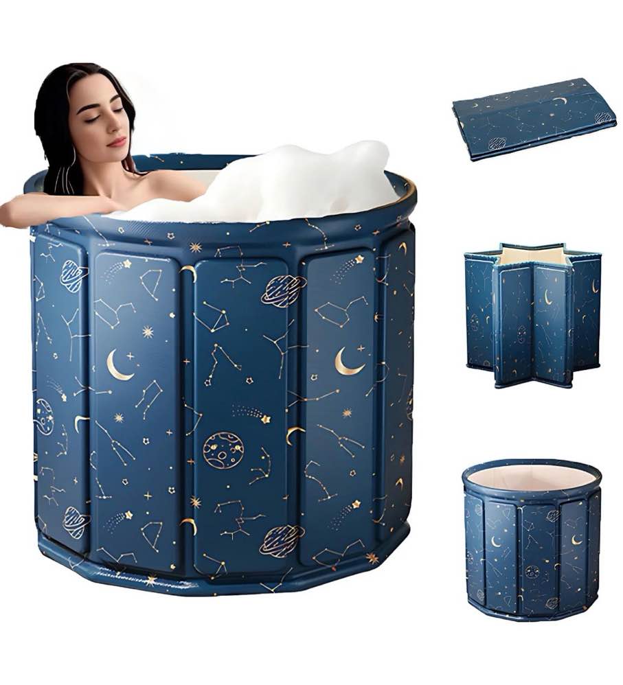 buric folding bathtub portable adult spa bathtub warm water soaking bathtub , navy blue