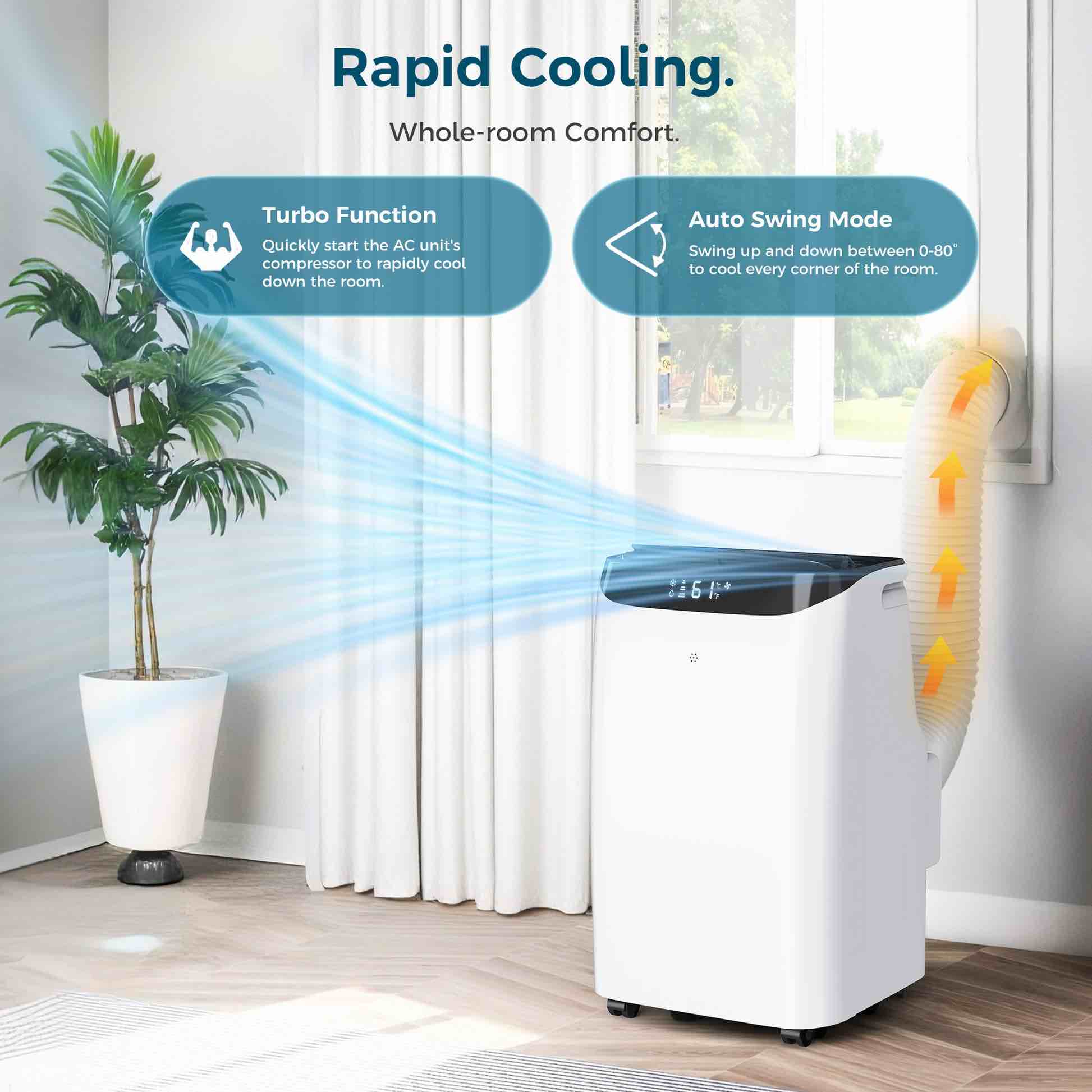 btu (12000 btu ashrae) portable air conditioner cools up to 500 sq.ft, 3-in-1 portable ac unit with dehumidifier and fan