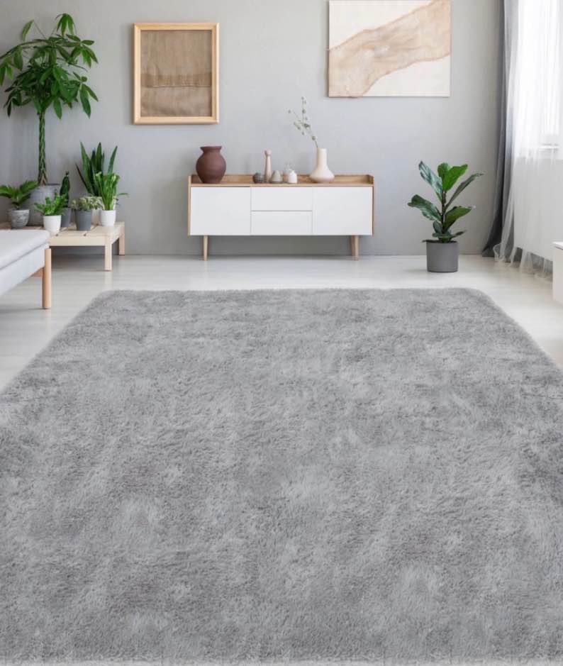 qunler large area rugs, 5ft x 8ft anti-skid low-profile shag rug for layered decor, easy store modern minimalist area rug for living room bedroom, gray