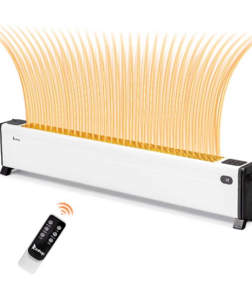 ktaxon 48" baseboard heater, 1500w electric baseboard space heater with 3 heat settings, remote control, built-in humidifier, 12h timer, tip-over switch, for indoor bedroom office home, white