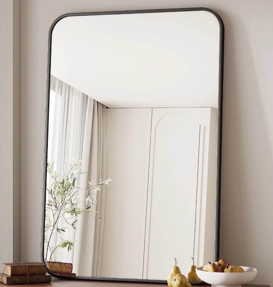 beautypeak 26"x38" wall mirror rounded corners hanging vanity mirror black
