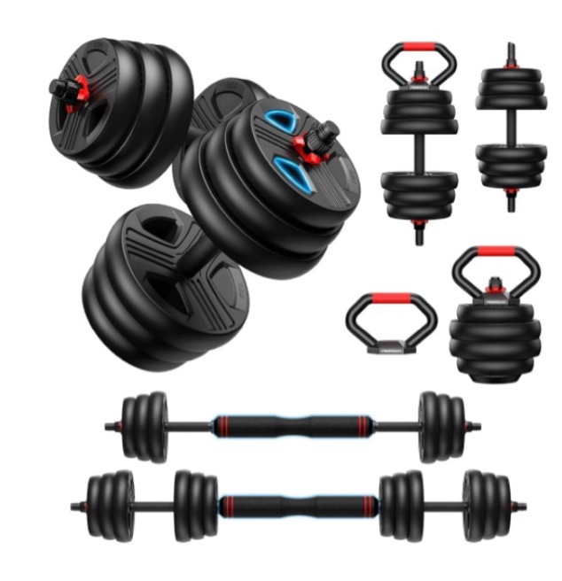 adjustable dumbbell set, 20lbs free weights set with upgraded nut, 5 in 1 weight set used as kettlebells, barbell, push up stand, fitness exercise for home gym suitable men/women