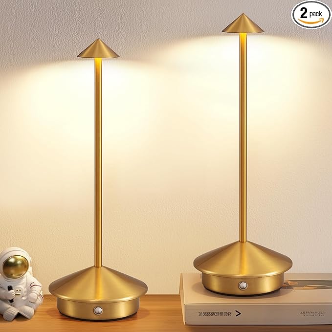 modern cordless table lamp, portable led desk lamps, 5000mah rechargeable battery operated lighting for bedroom dining room restaurant coffee shop camping night light (brass)