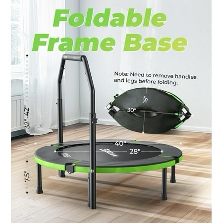 bcan 40 foldable trampoline fitness rebounder with adjustable foam handle exercise trampoline for adults/kids indoor/garden workout max load 330lbs