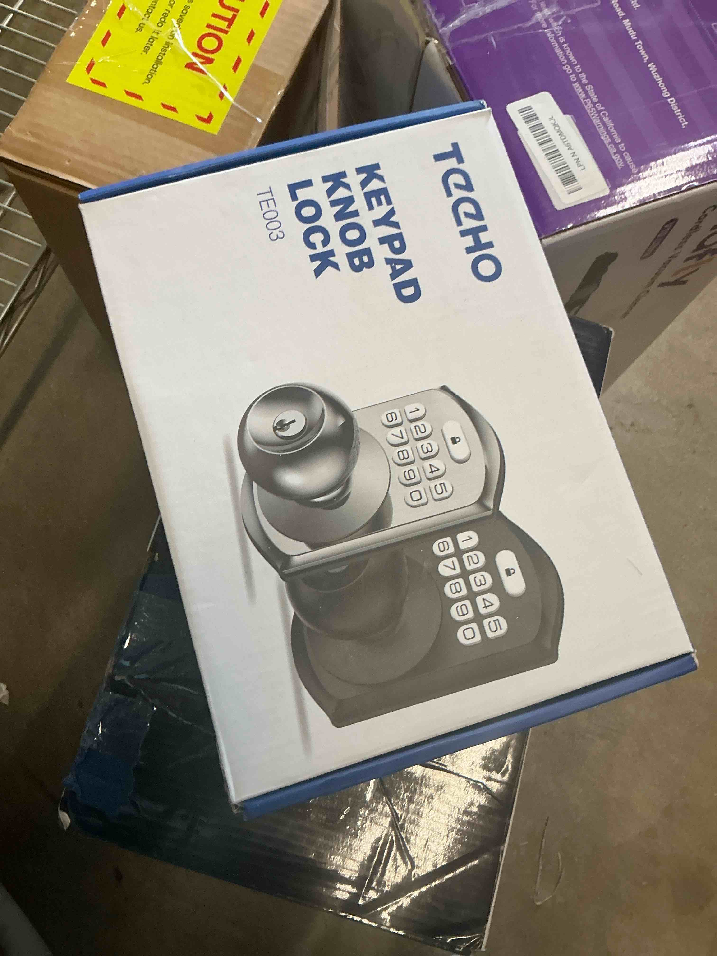 Condition photo showing As Is for TEEHO TE003 Keyless Entry Keypad Door Lock with Handle, Electronic Digital Smart Deadbolt Locks with 2 Backup Keys, Door Knob with Code for Front Door Bedroom, Auto Lock, Easy to Install, Satin Nickel