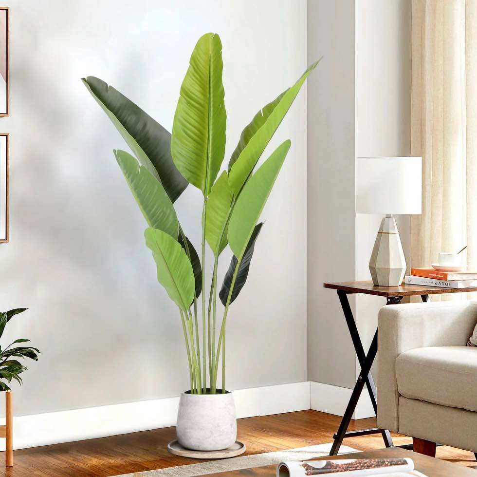 4 feet artificial bird of paradise plant tropical palm tree for indoor outdoor, perfect faux plants for home garden office store decoration