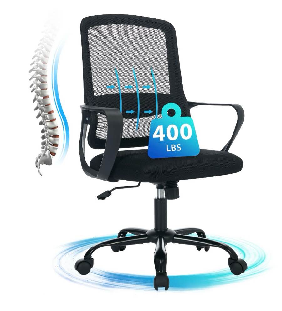 jonpony big and tall office chair 400lbs ergonomic office chair with lumbar support, adjustable armrest and headrest mesh chair,8 hours heavy duty design,black