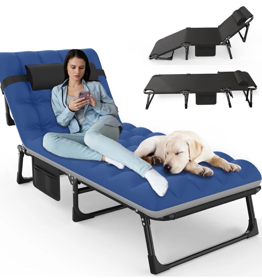 gvdv portable folding camping cot with mattress, 29" wide multi-position folding chaise lounge chair, oversized folding bed sleep cot for outdoor, home, office