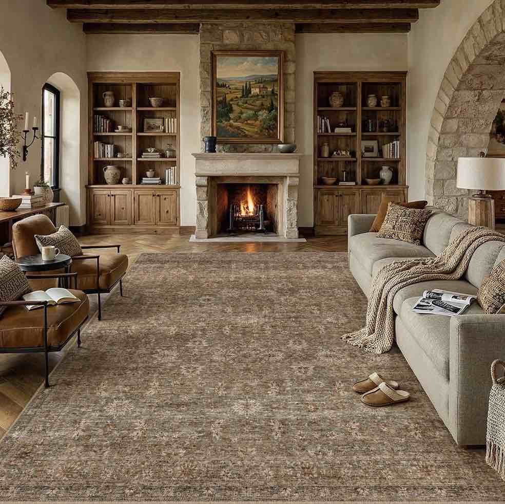 berthmeer 8 x10  area rugs for living room bedroom dining room farmhouse office oriental rugs non slip vintage traditional floral rugs carpets gradient brown