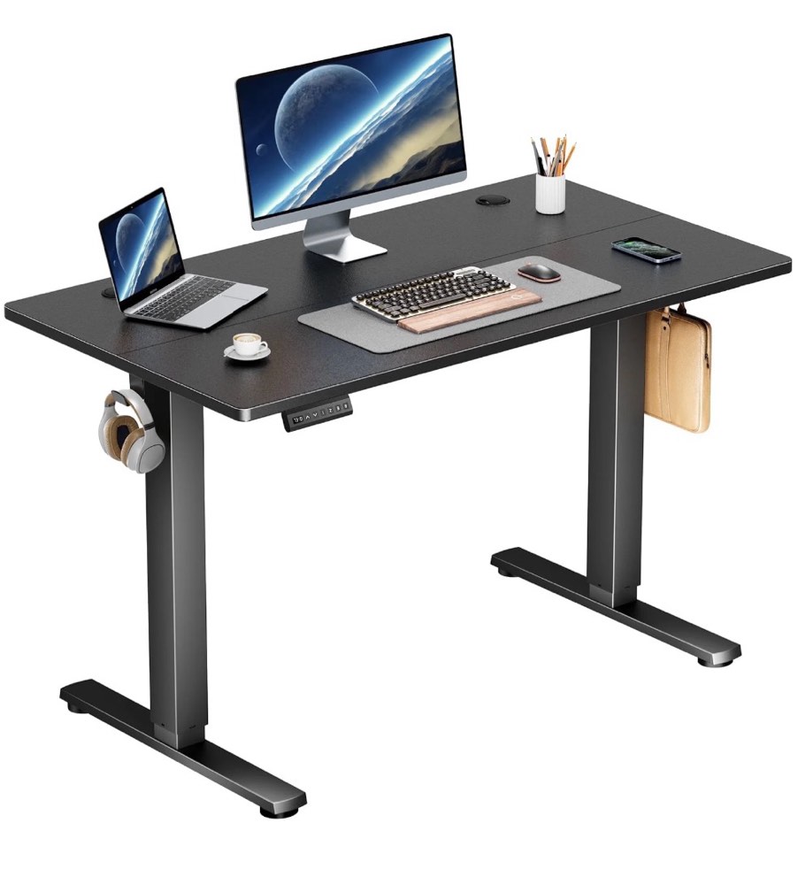 edx electric standing desk, height adjustable desk, 40 x 24 inches ergonomic stand up desk with memory preset and t-shaped metal bracket for home office