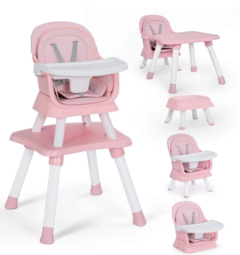 aileekiss 8 in 1 baby high chair, toddler dining booster seat for eating, pink white