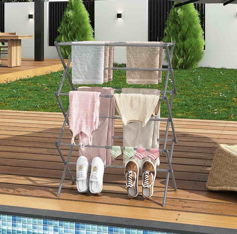 kk kingrack clothes drying rack  expandable & collapsible metal laundry drying racks  gray