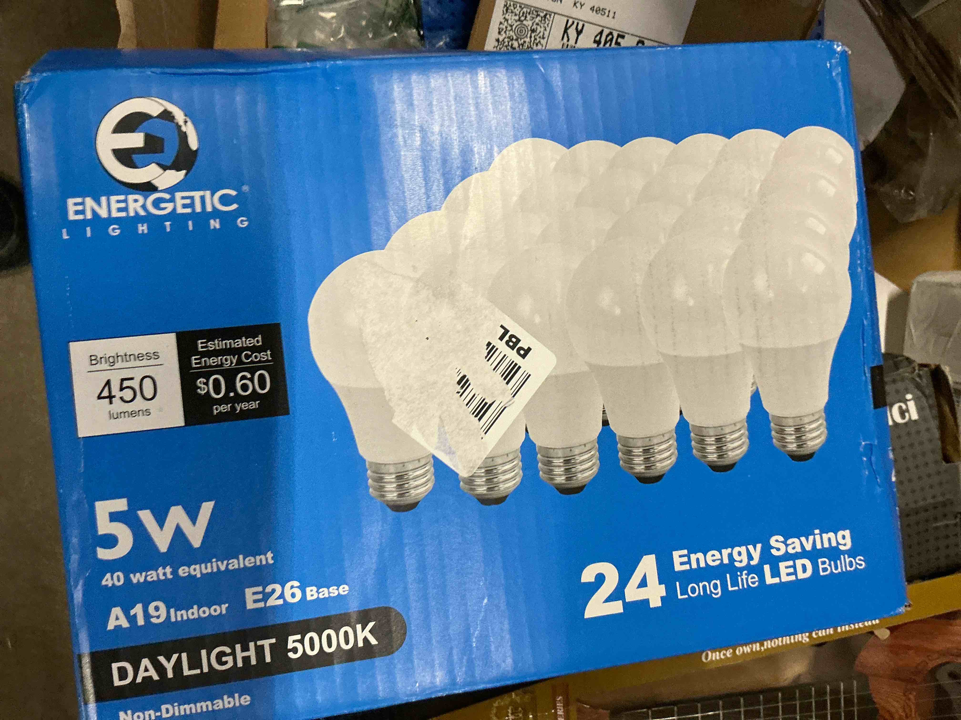 Condition photo showing New/Like New for Energetic 24 Pack A19 LED Light Bulb, 40 Watt Equivalent Daylight 5000K, E26 Standard Base, ETL Listed, Non-Dimmable LED Light Bulb 5000k Daylight 24 Count (Pack of 1)