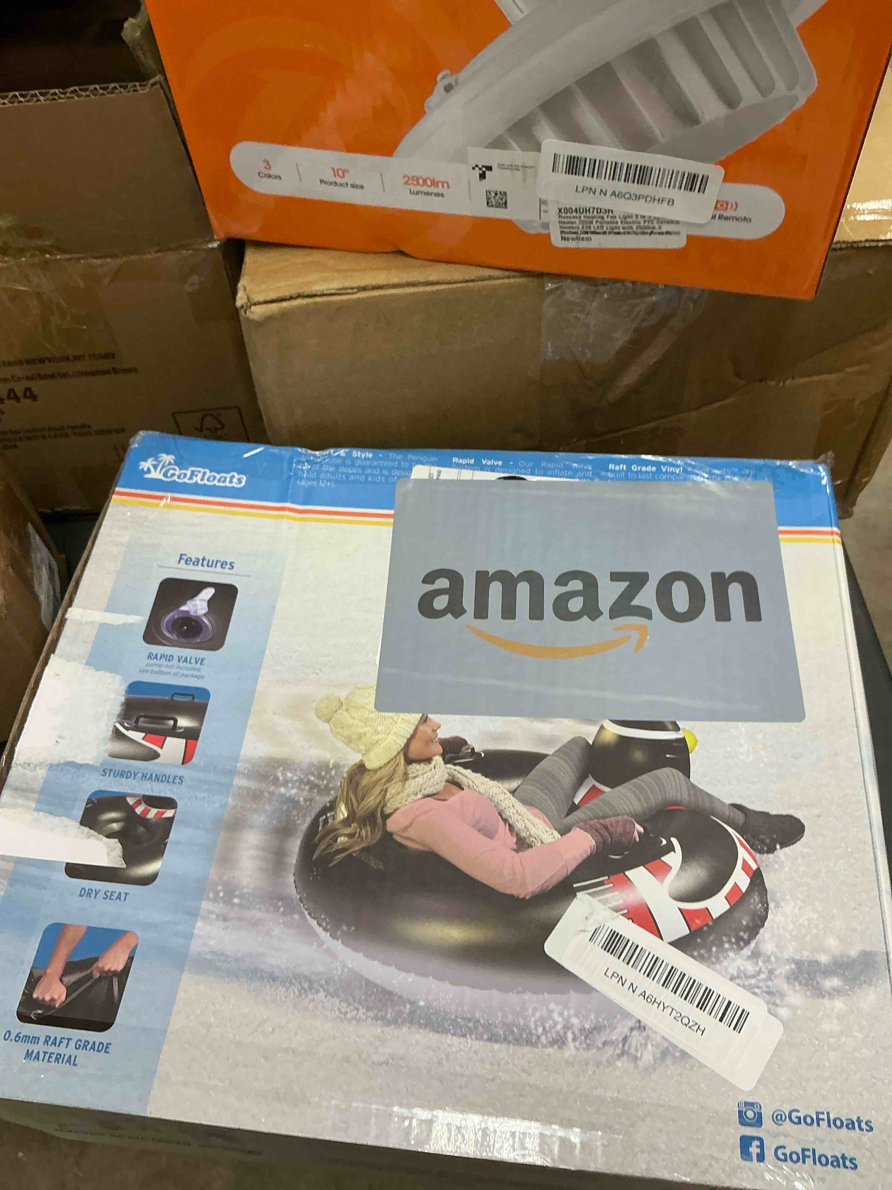 Condition photo showing New/Like New for GoFloats Winter Snow Tubes - Choose from Unicorn, Disney's Frozen, Ice Dragon, Polar Bear, Penguin, Flamingo - Inflatable Sled for Kids and Adults 44 Inch Black