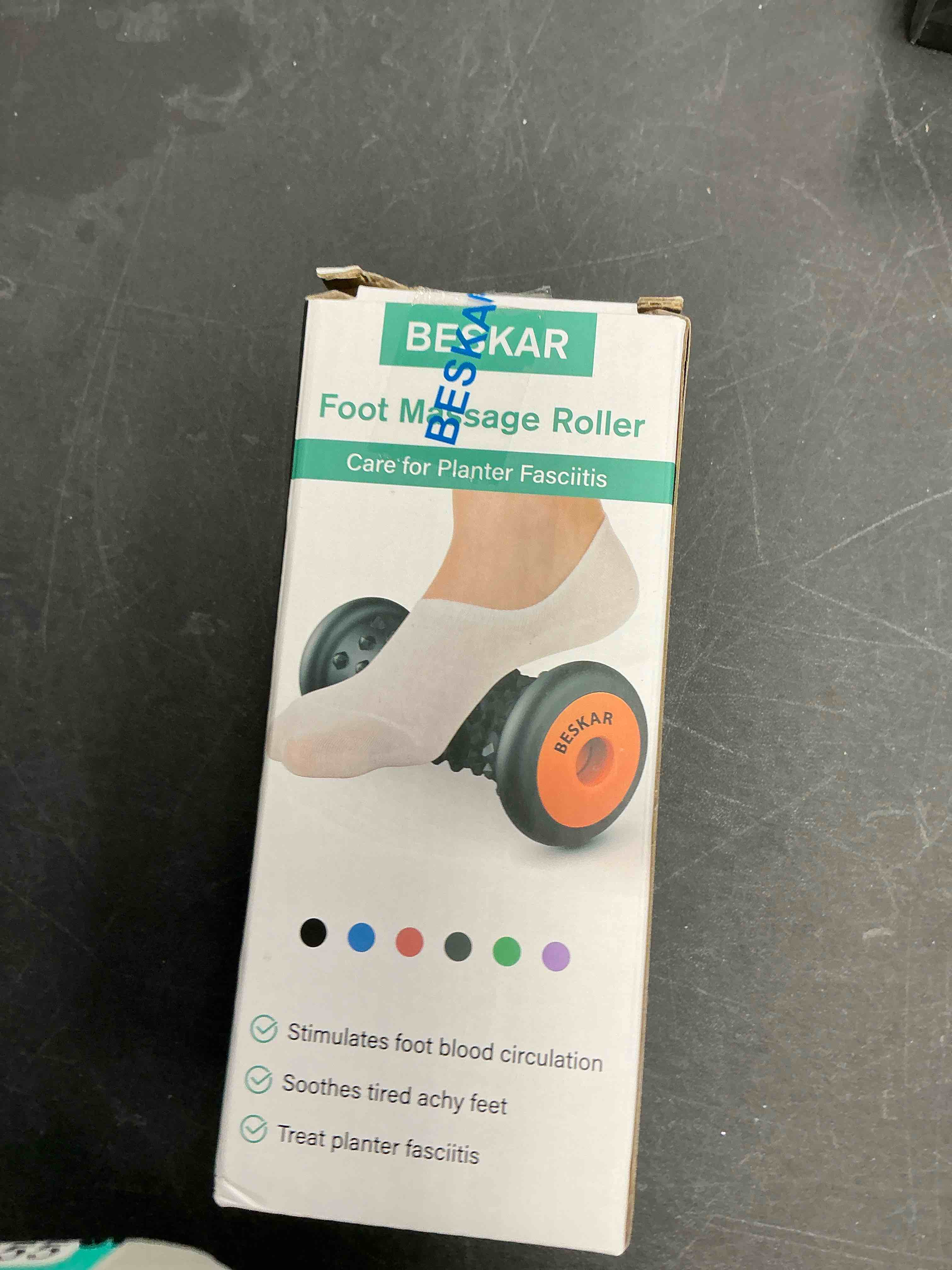 Condition photo showing New/Like New for BESKAR Foot Massager Roller for Plantar Fasciitis Relief, Portable, Deep Tissue Muscle Massage, Foot Arch and Heel Pain, Reflexology Tool Black