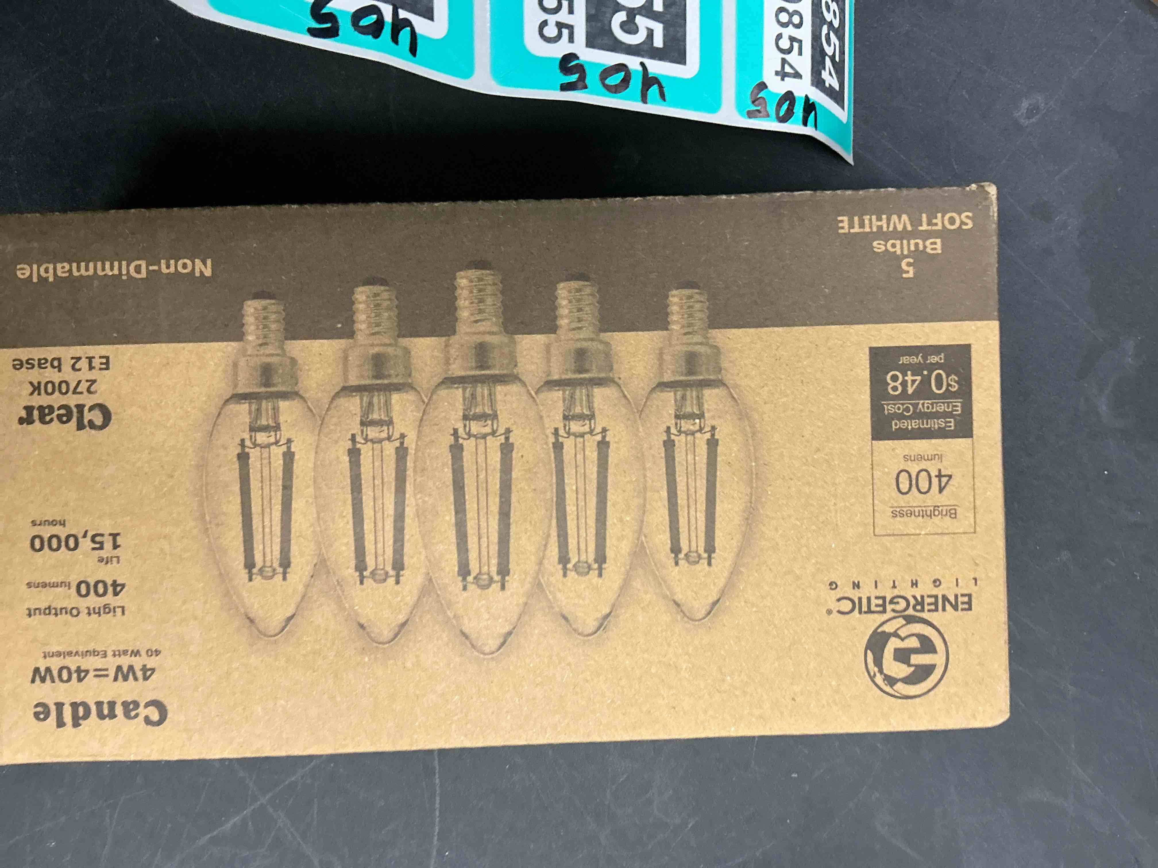 Condition photo showing New/Like New for Energetic E12 LED Classic Candelabra Clear Light Bulb, 4W, Equivalent 40W, 400 Lumens, Soft White 2700K, Filament Clear Glass Candelabra B11 Bulb, Non-Dimmable, Pack of 5 Soft White 2700k 5 Count (Pack of 1)