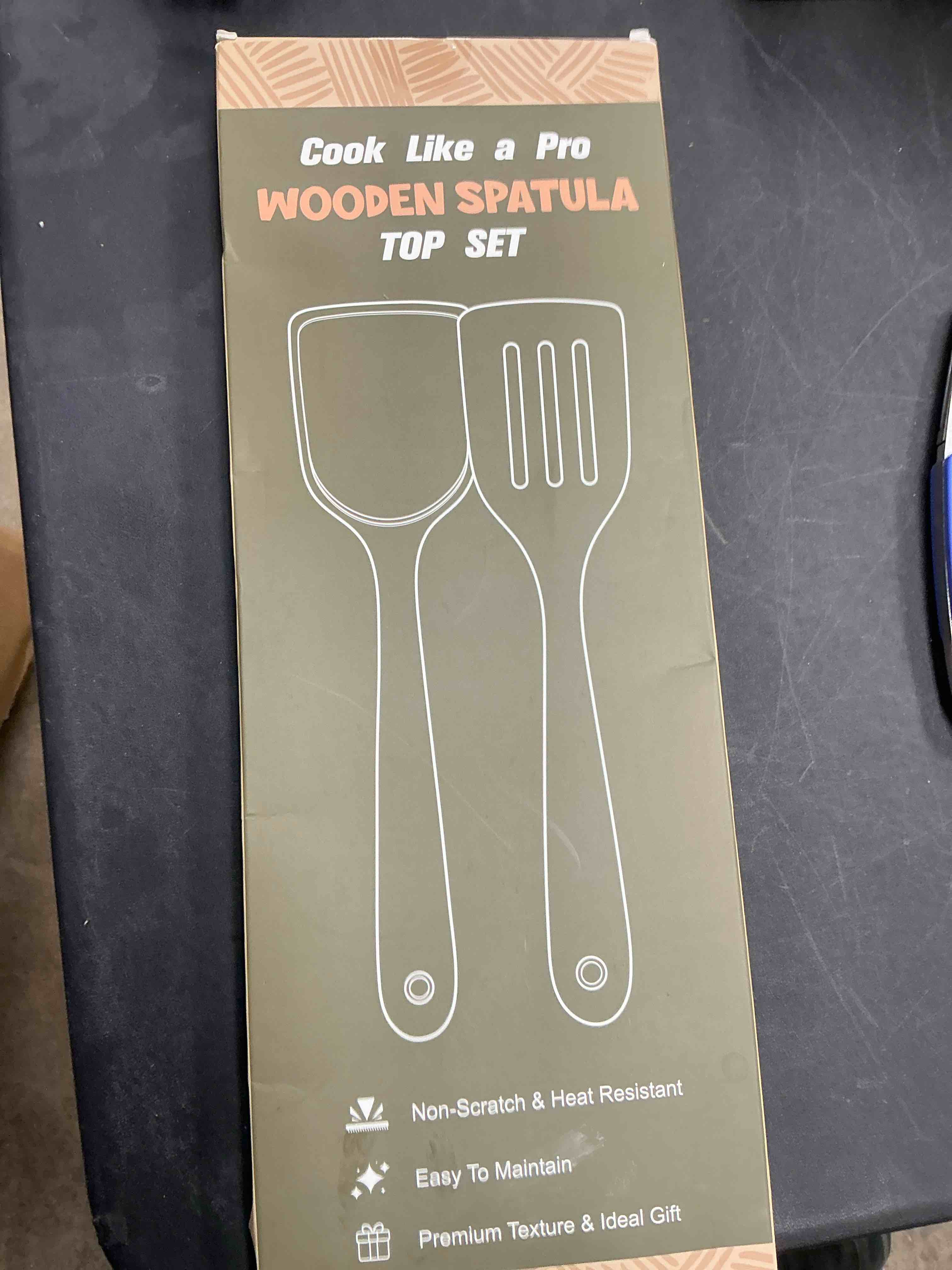 Condition photo showing New/Like New for 2Pcs Wooden Spatula, Acacia Solid & Slotted Turner Spatula Set, Long Handle Flat Frying Spatulas, Ideal Kitchen Gift for Mother and Grandma, Kitchen Utensils Set for Cooking, Frying, Baking