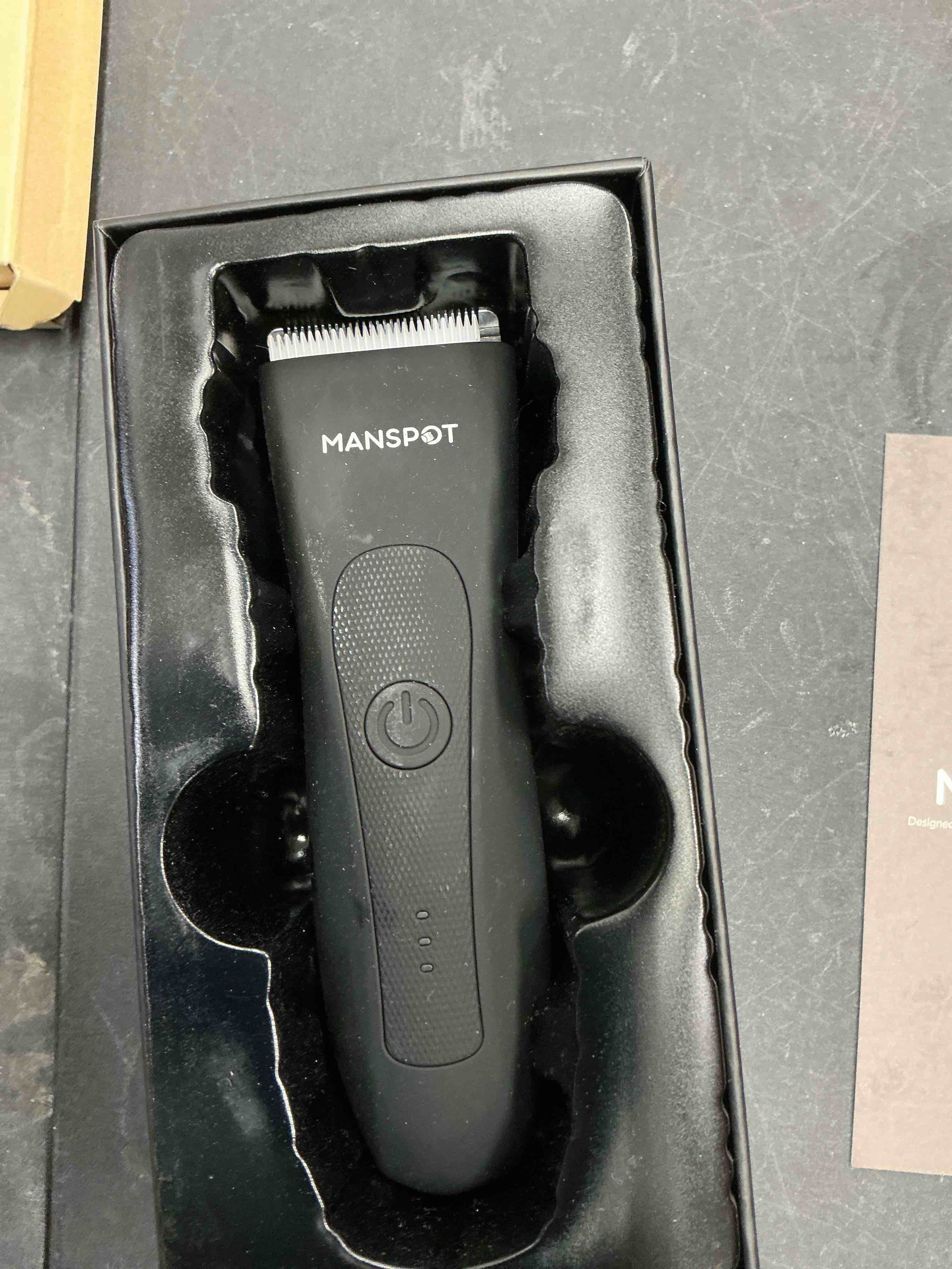 Condition photo showing Good Condition for MANSPOT Manscape Groin & Body Hair Trimmer for Men, Electric Ball Pubic Trimmer Shaver,Manscape Kit with 4 Guard,Replaceable Ceramic Blade Heads,Waterproof Wet/Dry Shaver,90 Minutes Shaving Black