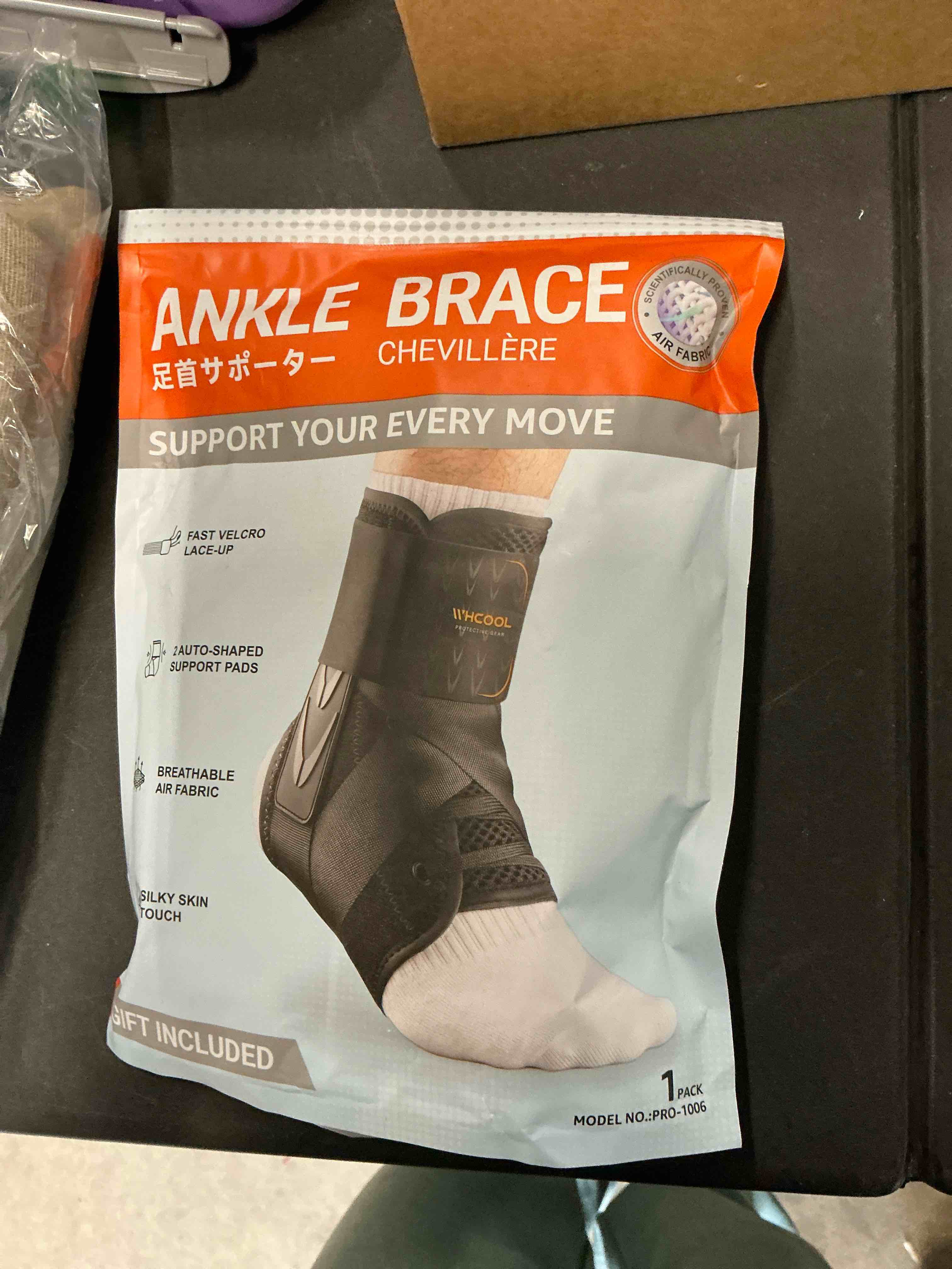 Condition photo showing Good Condition for WHCOOL Slim-Fit Ankle Brace for Sprained Ankle, Quick Lace Up Ankle Support for Women Men with 2 Auto-Shaped Pads, Air Fabric Cool Ankle Stabilizer for Injury Recover, Running,Sports, M(12”-13”) Orange/Black-M(ankle:30-33cm)