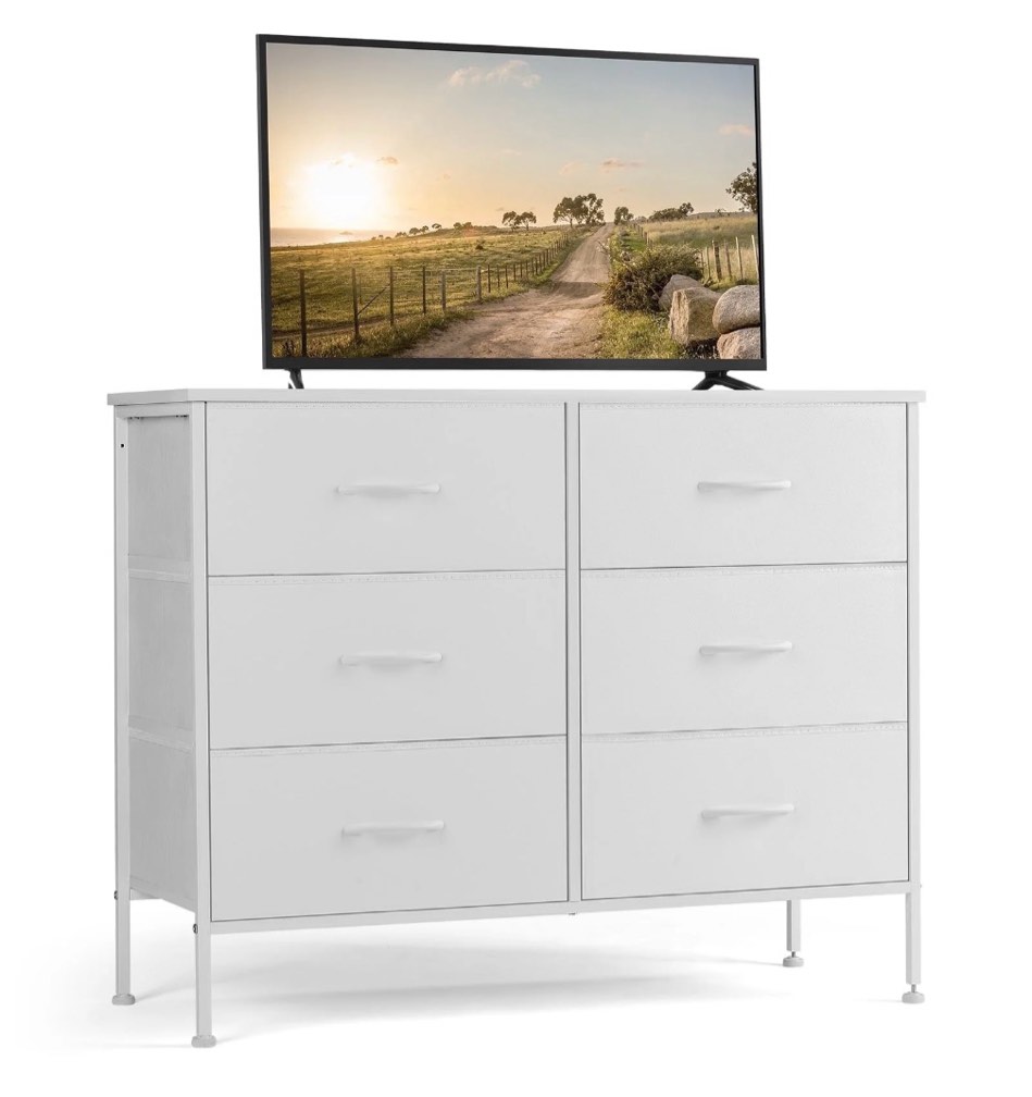 CONCETTA 6-Drawer Fabric Dresser Storage Chest for Bedroom, Closet, Storage Furniture for Adults, White