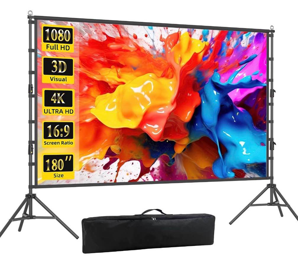 Florascent 180" Projector Screen with Stand, Portable Projection Screen 16:9 4K HD Movie Screen for Outdoor Indoor Home Theater