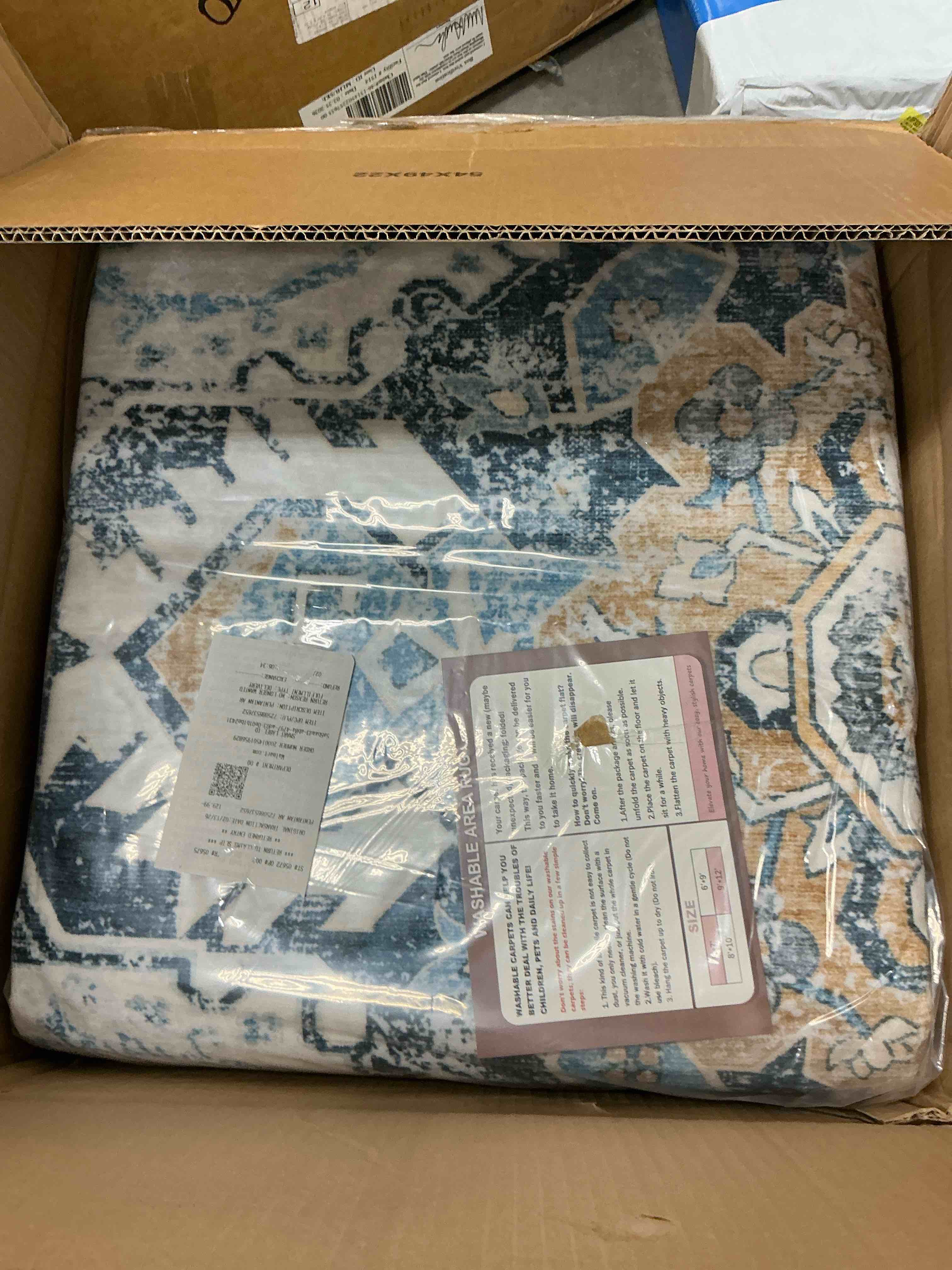 Condition photo showing New/Like New for Pentantan Area Rugs for Living Room  Boho 9 x12  Washable Bedroom Rug  Non Slip Indoor Carpet  Blue