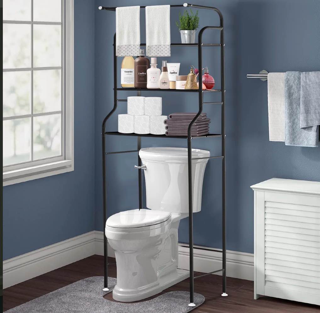 Over The Toilet Storage HONEIER 3 Tier Bathroom Shelf 62*24*10 inch Metal Bathroom Organizer Over Toilet Bathroom Storage Rack, Black