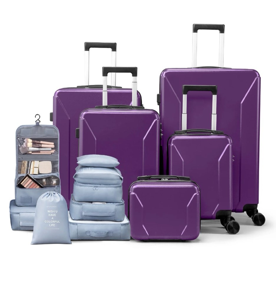 Zimtown 5-Piece Luggage Set with 8 Packing Cubes, Hard Shell Suitcase Set with Spinner Wheels Built-in TSA Lock, Purple