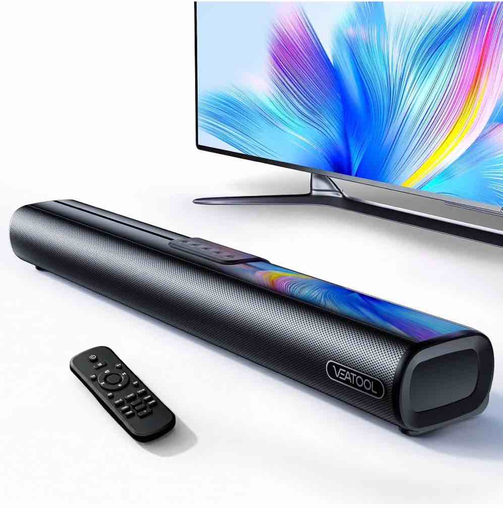 VEATOOL 2.1ch Sound Bars for TV, Soundbar with Subwoofer, Wired & Wireless Bluetooth 5.4 3D Surround Speakers, Optical/HDMI/AUX/RCA/USB Connection, Wall Mountable, Remote Control