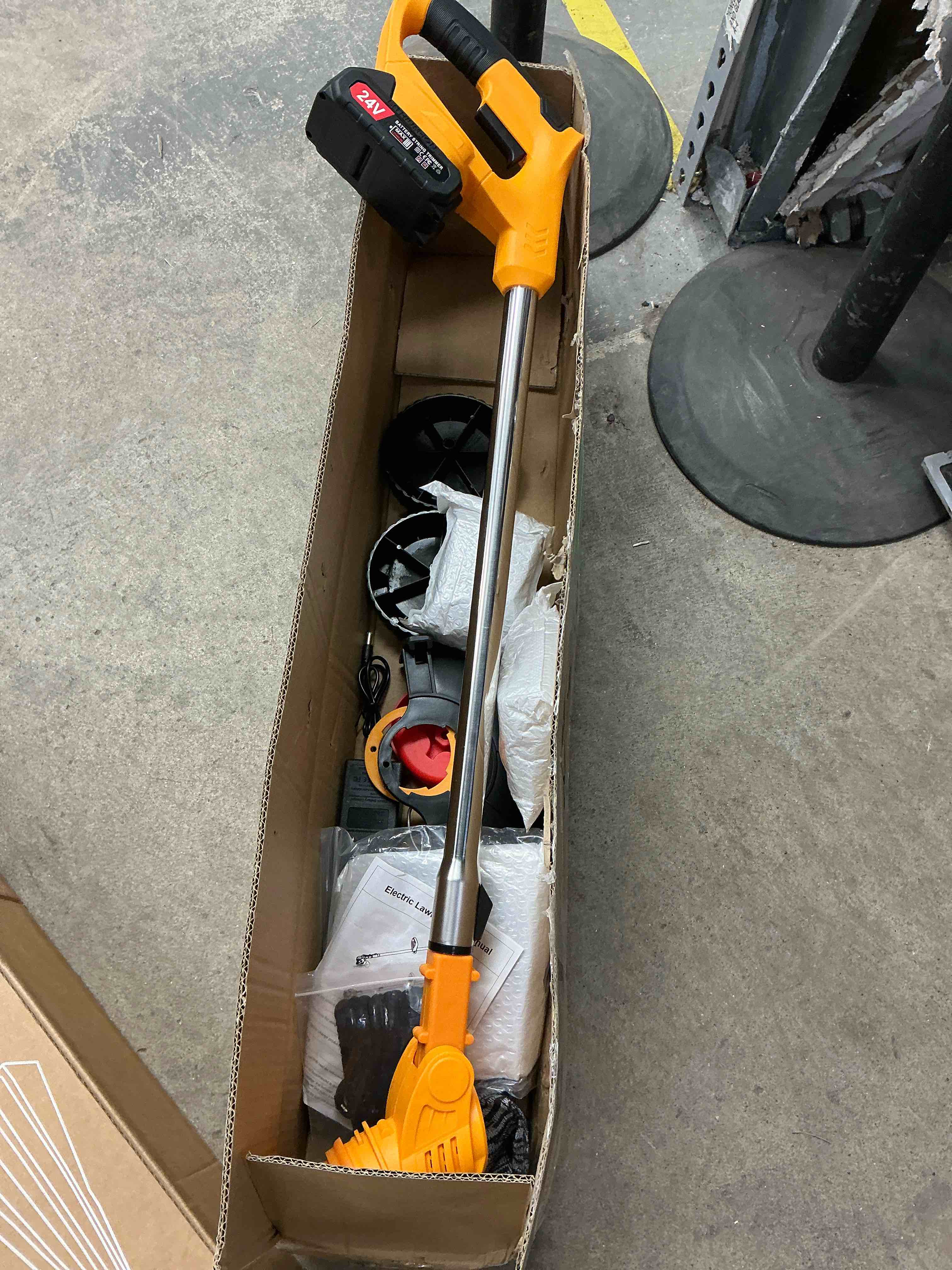 Condition photo showing New/Like New for KingFurt Cordless String Trimmer,Grass Trimmer with Wheels, Weed Eater Grass Trimmer/Edger/Brush Cutter for Lawn Yard Garden