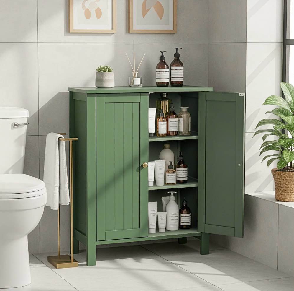 Ktaxon Bathroom Floor Cabinet Storage with 2 Doors and Adjustable Shelves, Green
