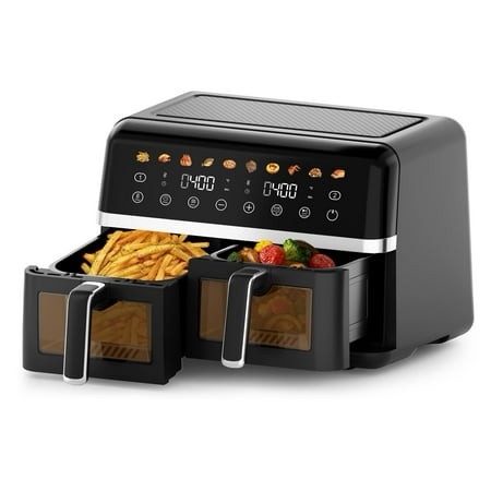 WHALL Digital Air Fryer Oven - 2 Independent 5 Qt Baskets View Window 1800W